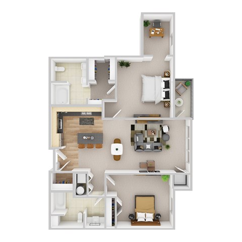 Floor plan for 2 beds, 2 baths, 1301 sqft